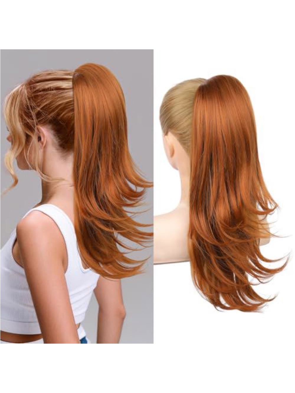 Remy-Look Long Clip-In Ponytail Extension - Copper Red